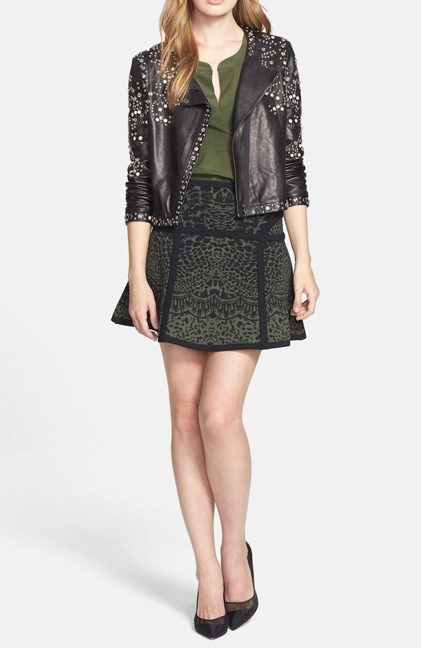 Diane von Furstenberg Designer Float in Black & Olive Green Skirt Size M NEW!!!